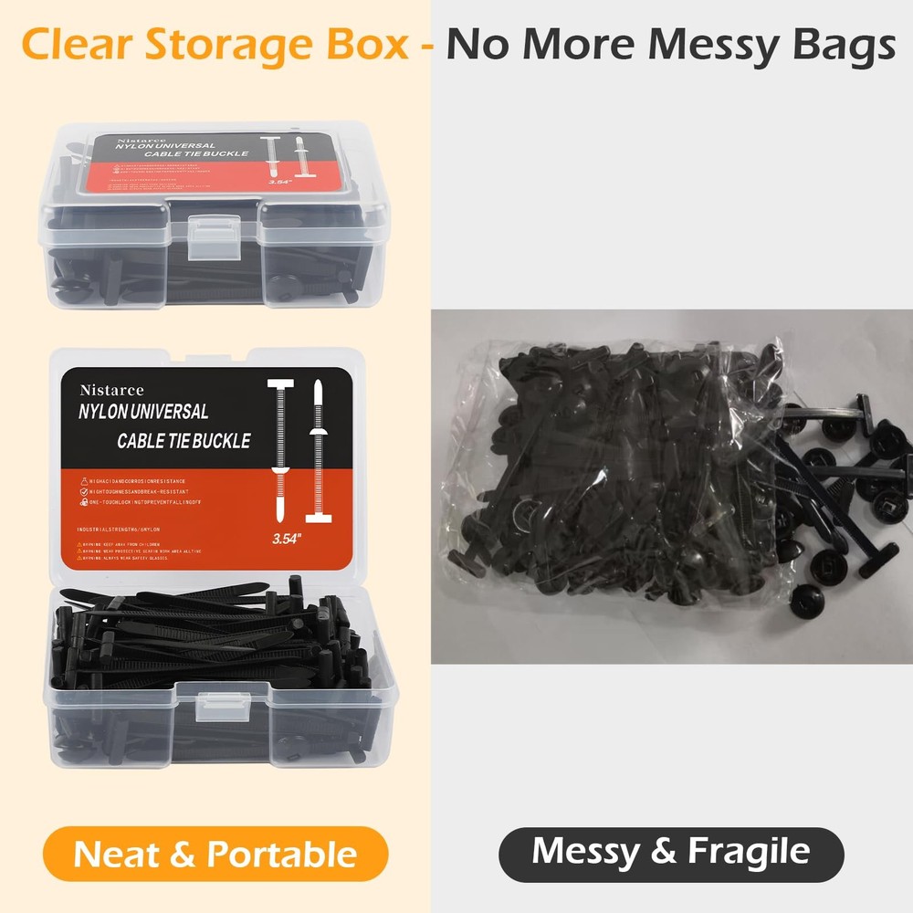 Upgrade Nylon Universal Cable Tie Buckle with Clear Storage Box – Black