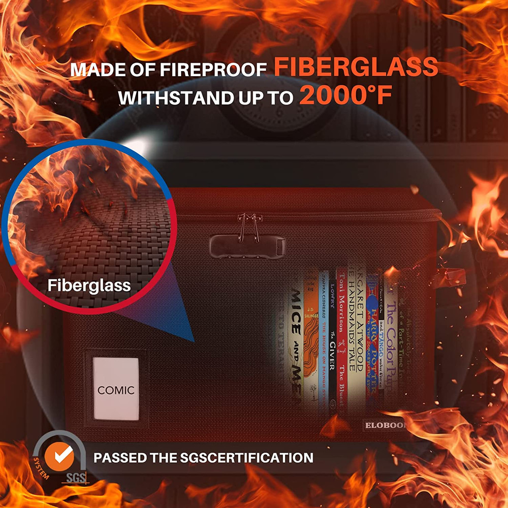 Comic Book Storage Box, Fireproof & Water-Resistant Comic Book Box with Lock and