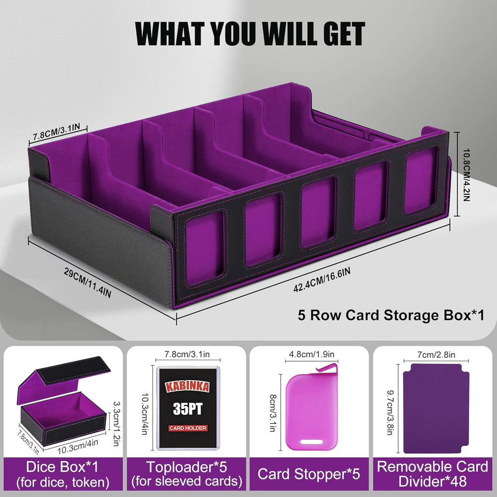 Trading Card Storage Box with Commander Display , 5-Row Deck Case with Removable