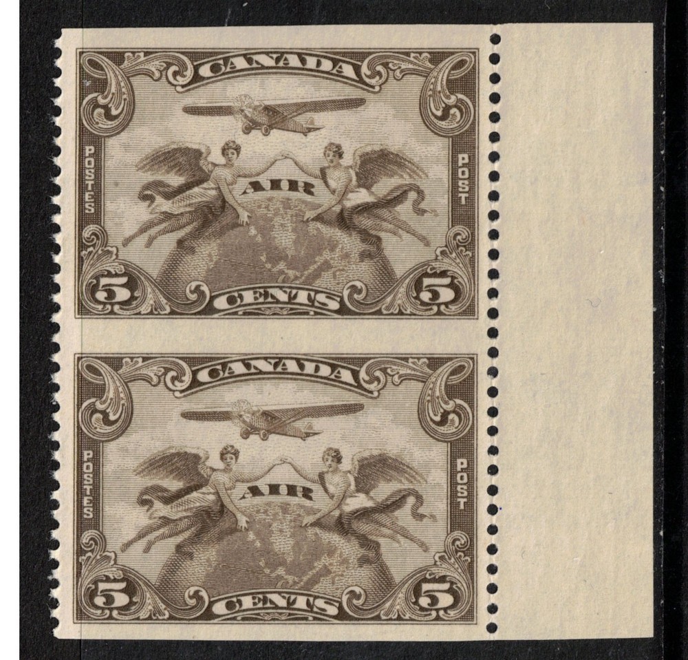 Canada #C1c Extra Fine Never Hinged Imperforate Pair From The Right Sheet Margin