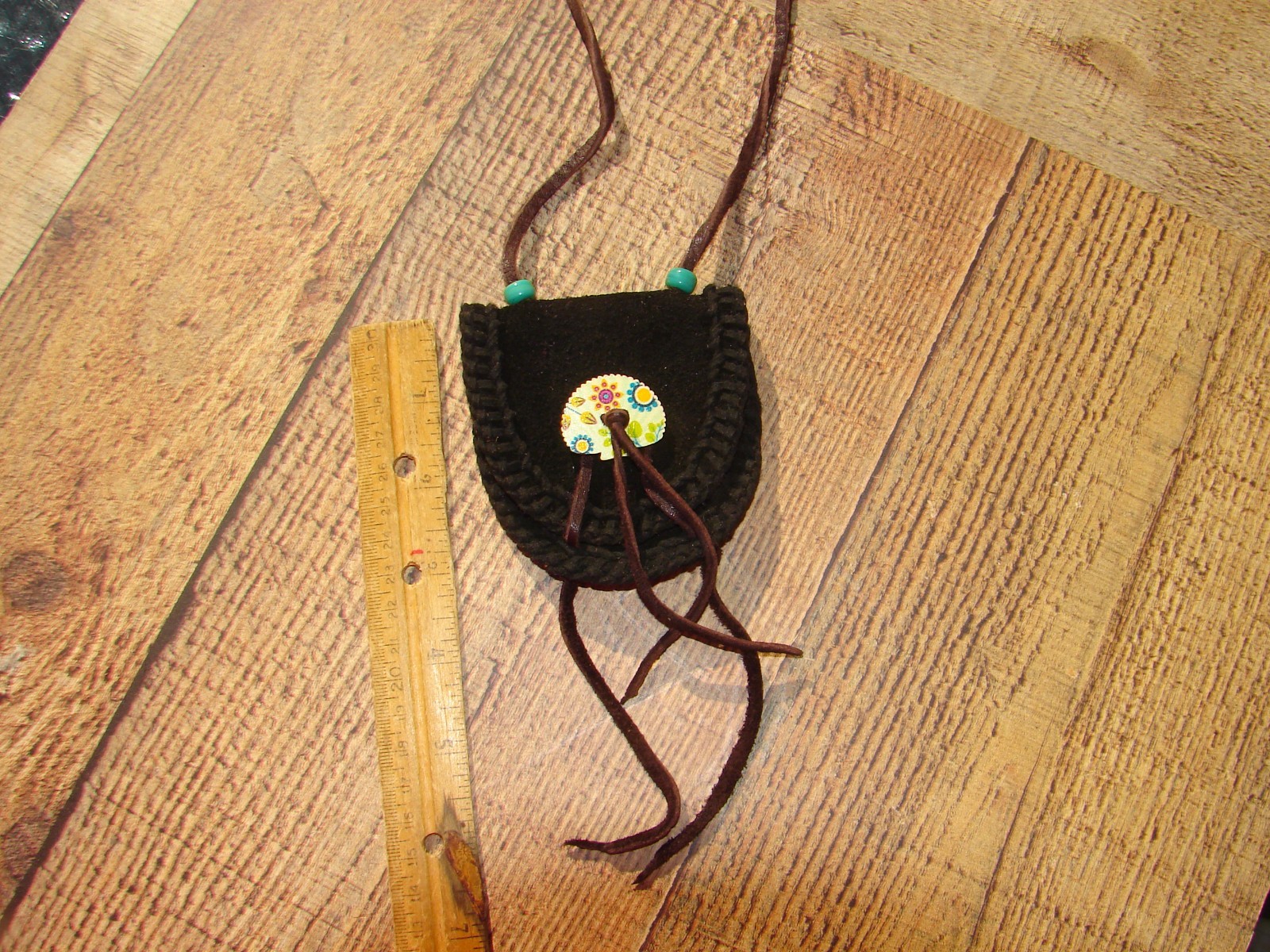 Native American Suede Buffalo Leather Medicine Bag, Shaman, Tribal Pouch, 3.5"