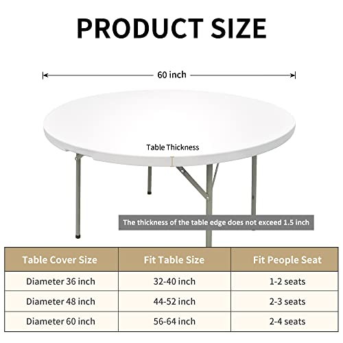 2 Pack Round Fitted Tablecloth Spandex Elastic Stretchable 60" (Round) White