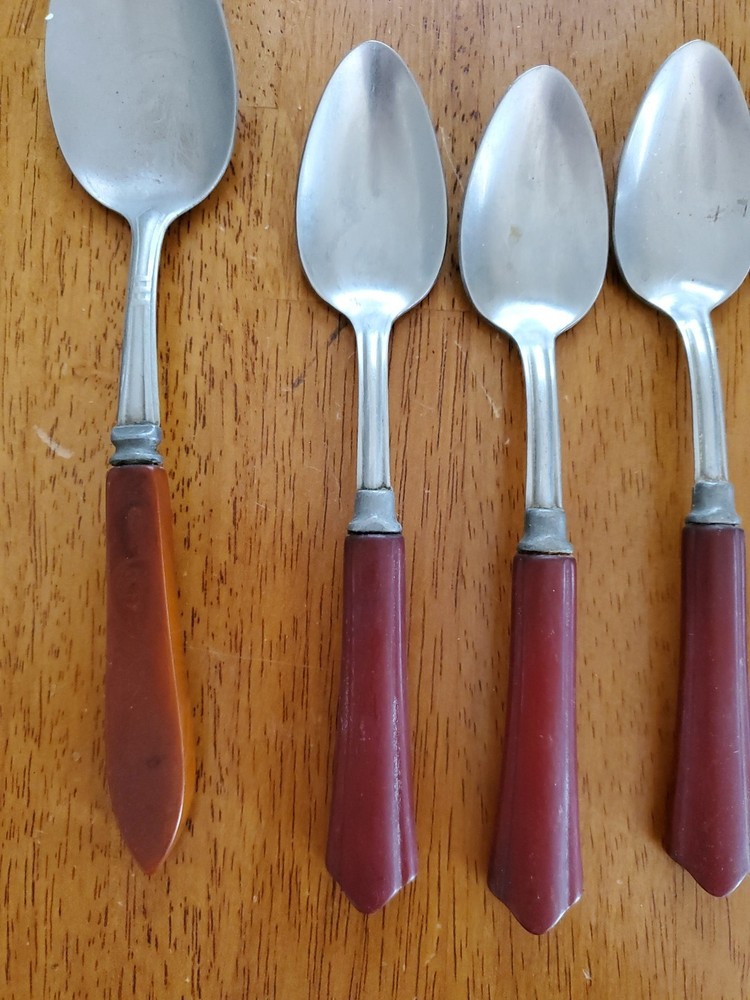 Vintage Bakelite Butterscotch Silverware Flatware Cutlery Mixed Lot 28