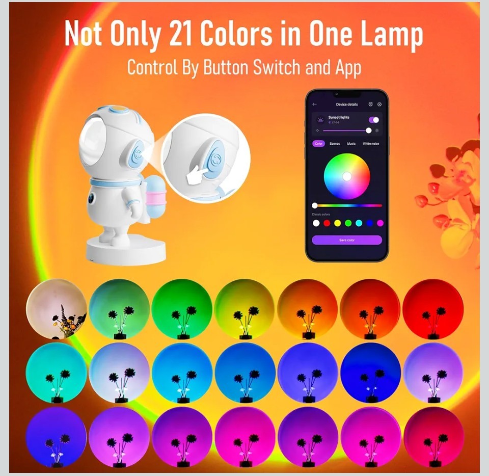 Sunset Lamp Projector with APP & Button Control,360° Magnetic Adjustable Head...