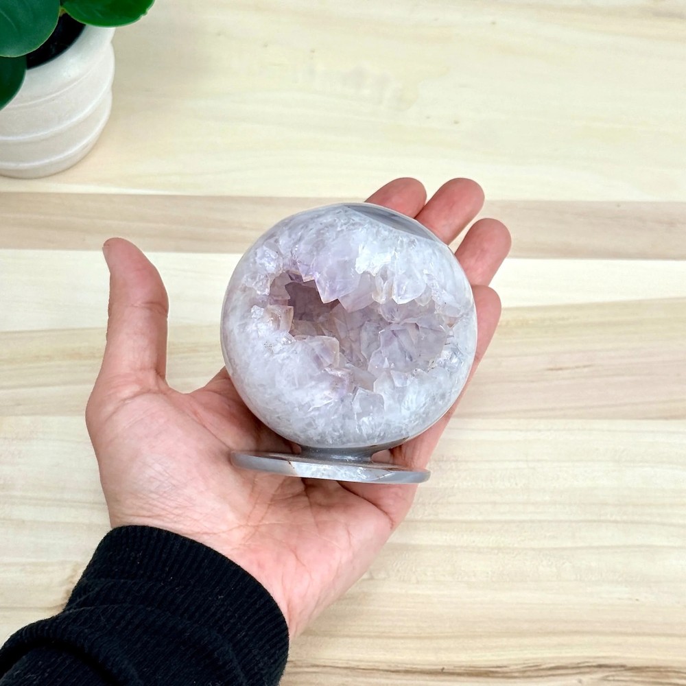 Drusy Amethyst in Agate Geode, Self-Standing Sphere