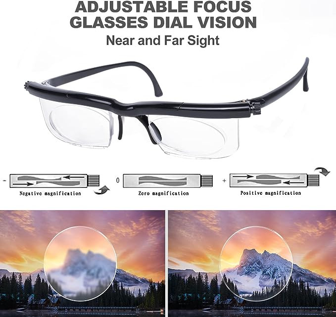 Dial Adjustable Glasses Variable Focus For Reading Distance Vision Eyeglasses ne