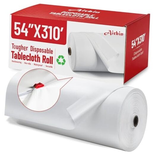 Plastic Table Cloth, 310 Ft X 54 in Disposable 3720" x 54" (Rectangular) White
