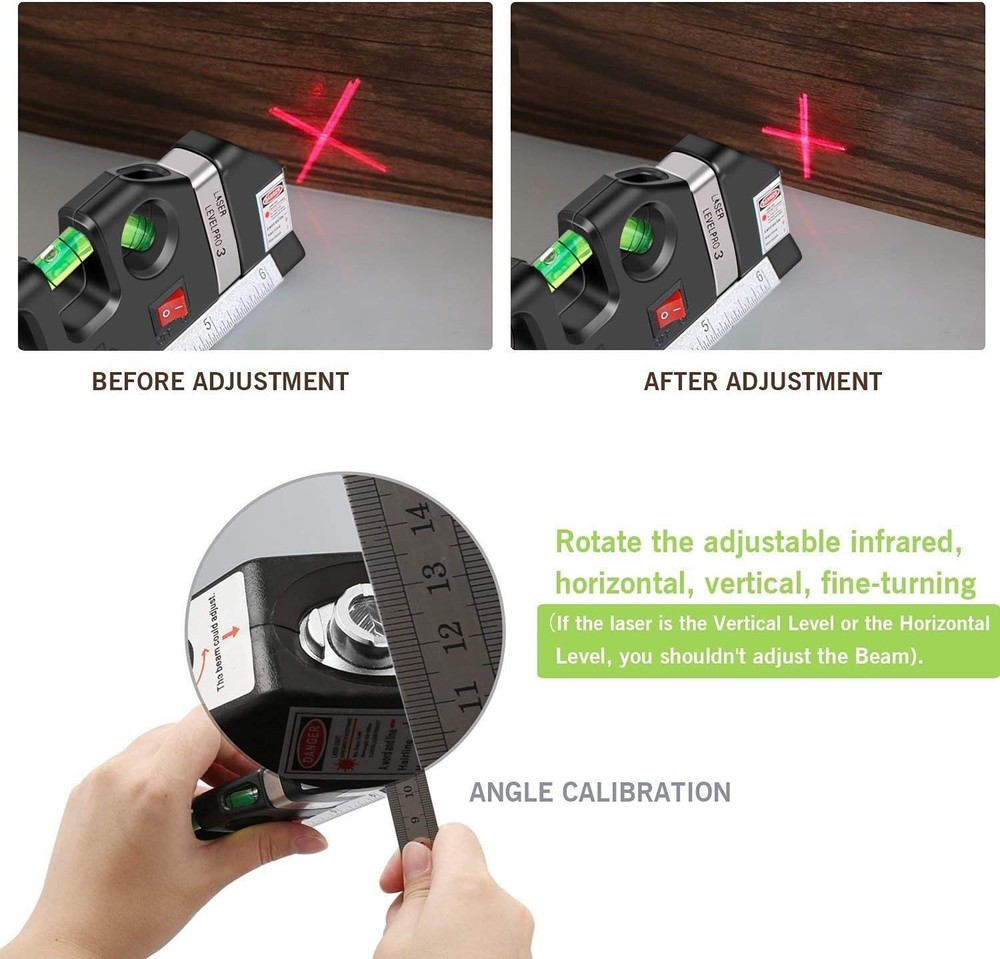 User-Friendly Laser Level Ruler with 8ft Measuring Tape - Portable Precision