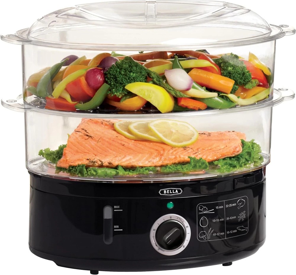 BELLA 2Tier Food Steamer w/ Dishwasher Safe Lids, Stackable Baskets & Base