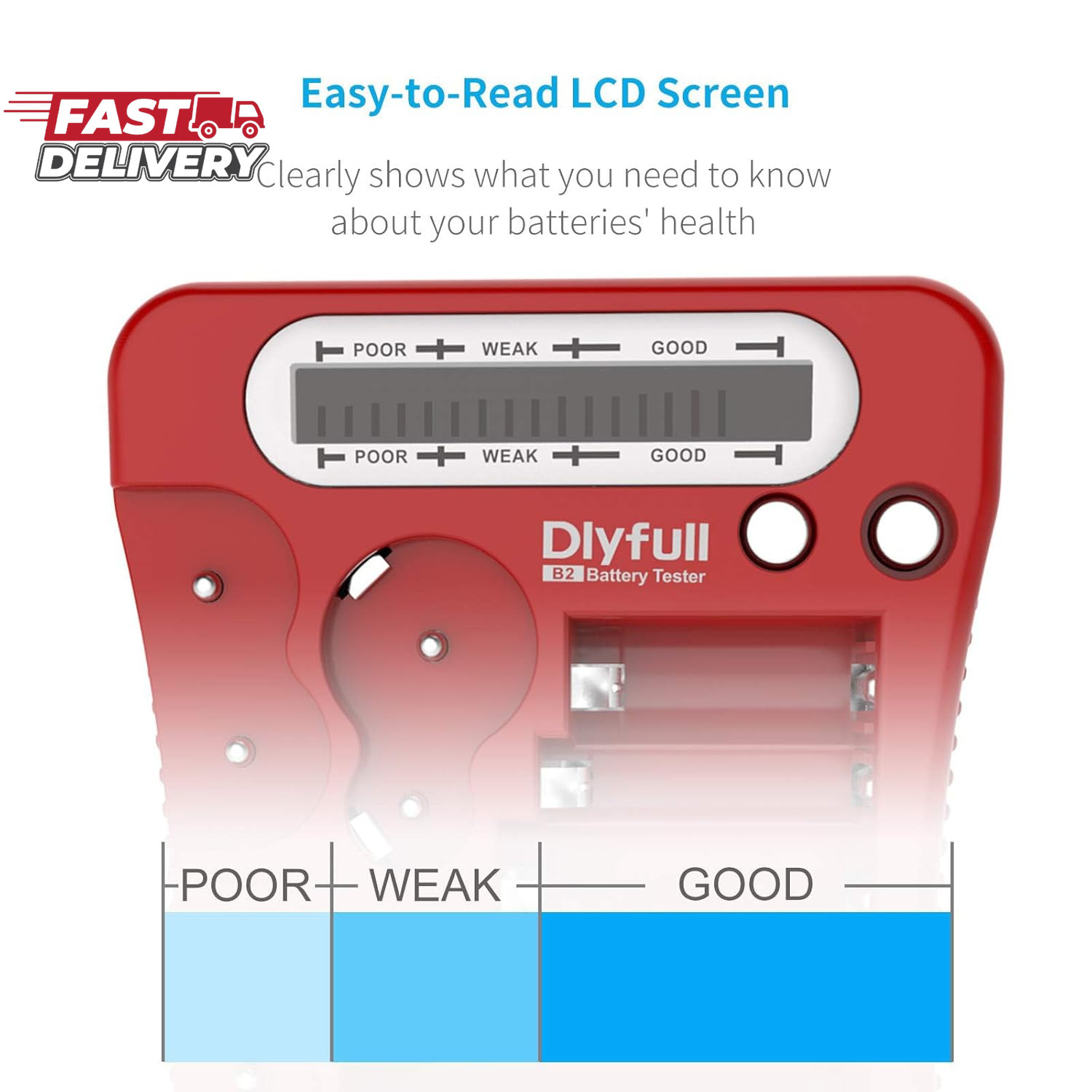 Dlyfull Battery Tester, LCD Display Universal Battery Checker for AA AAA C D 9V