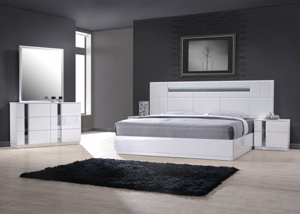 Palermo 5PC Bedroom Set White Lacquer & Chrome