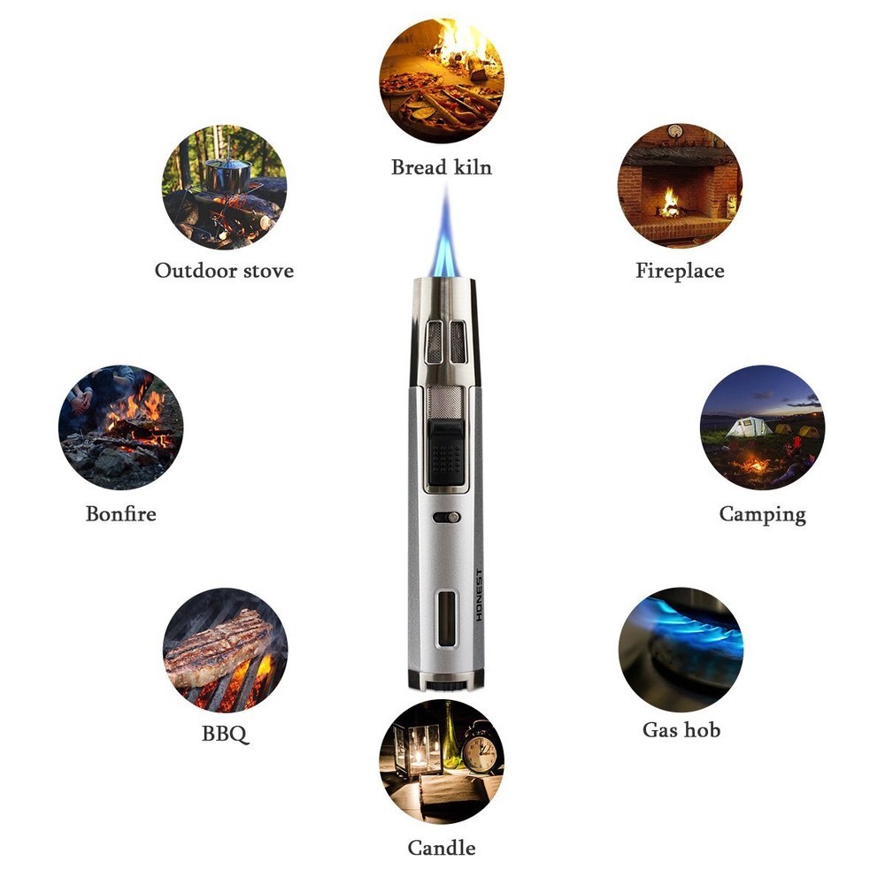 Refillable Butane Torch Lighter Adjustable Cigar Gas Lighter 2 Jet Flame Lighter