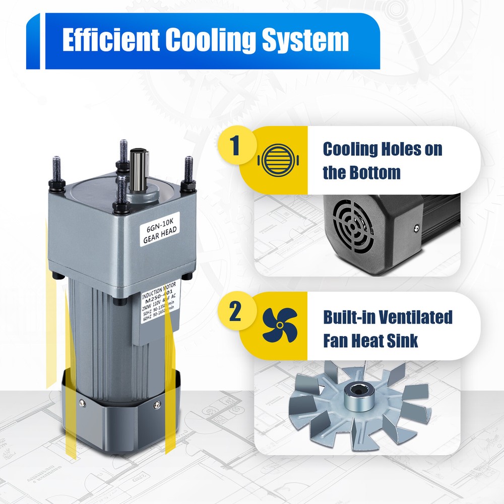 AC Gear Reduction Motor Electric+Variable Speed Controller Reversible 110V 250W