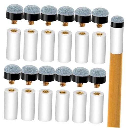 12 Sets Billiard Cues Tips Replacement with White Pool Cue Stick Ferrules,