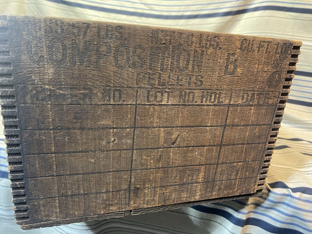 WWII COMPOSITION B PELLETS High Explosive Ordnance Flaming Bomb Box Crate RARE