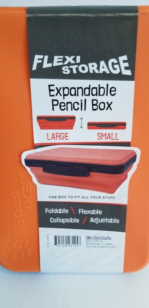 It's Academic Flexi Storage Expandable Pencil Case Box Black & Orange NEW