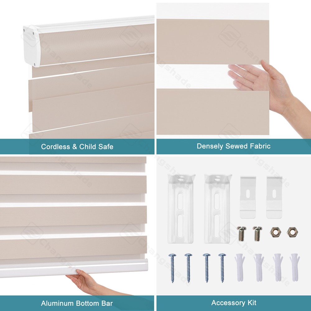 Cordless Customized Size 85% Blackout Zebra Shades Dual Layer Roller Blinds