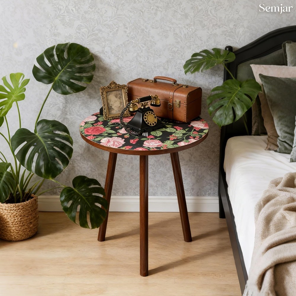 Round Side Table,Mid Century Modern End Table for Couch Bedside,Easy Assembly...