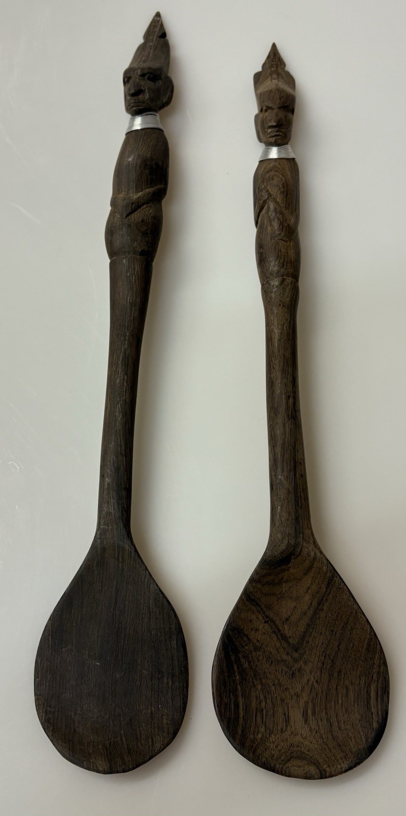 Lot of 2 Vintage African Long Wooden Tribal Spoon Set  14”