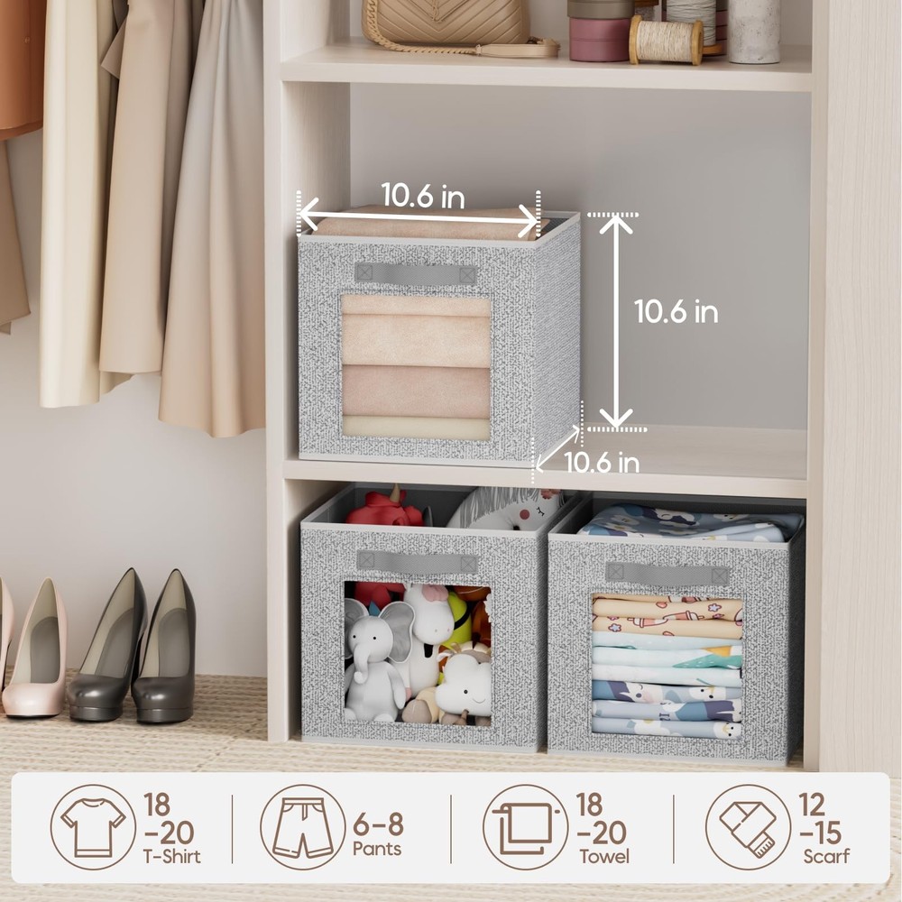Foldable Storage Cubes - Cubby Storage Organizer with Window, Decorative Fabr...
