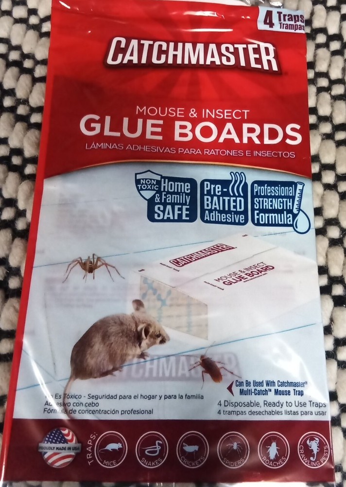 Catchmaster Mouse & Insect Glue Boards, NEW 4-Pack, Safe & Effective, Pre-Baited