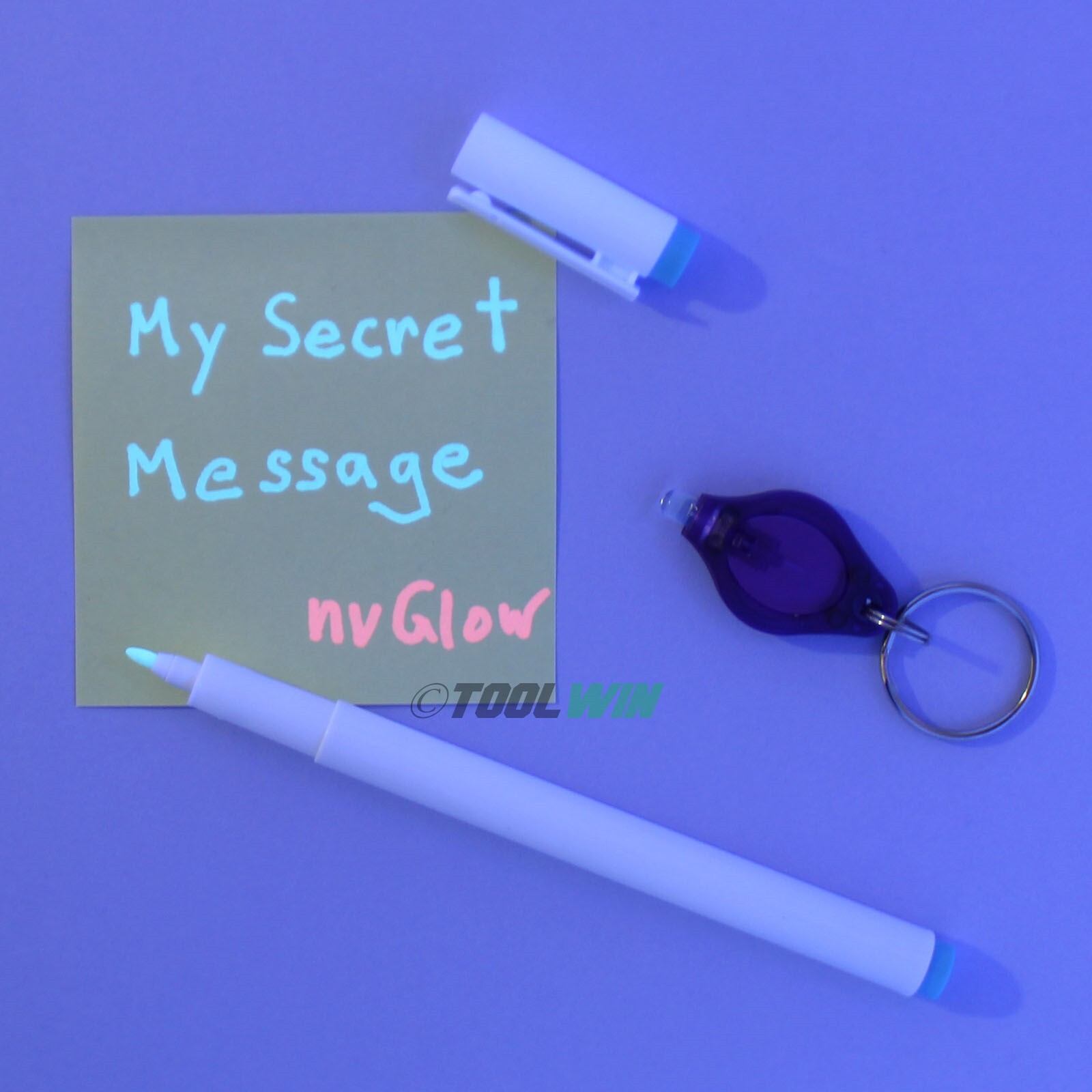 3 Invisible Ink Marker Pen 1 UV Flashlight Black Light Reactive Blue Red Yellow