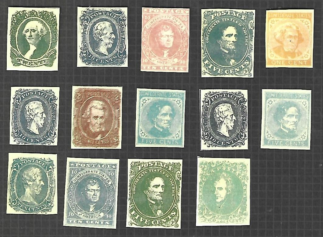 US Stamps, SC# CSA1-14, replicas, Fillers, with spares 1861-64 CSA  Issue