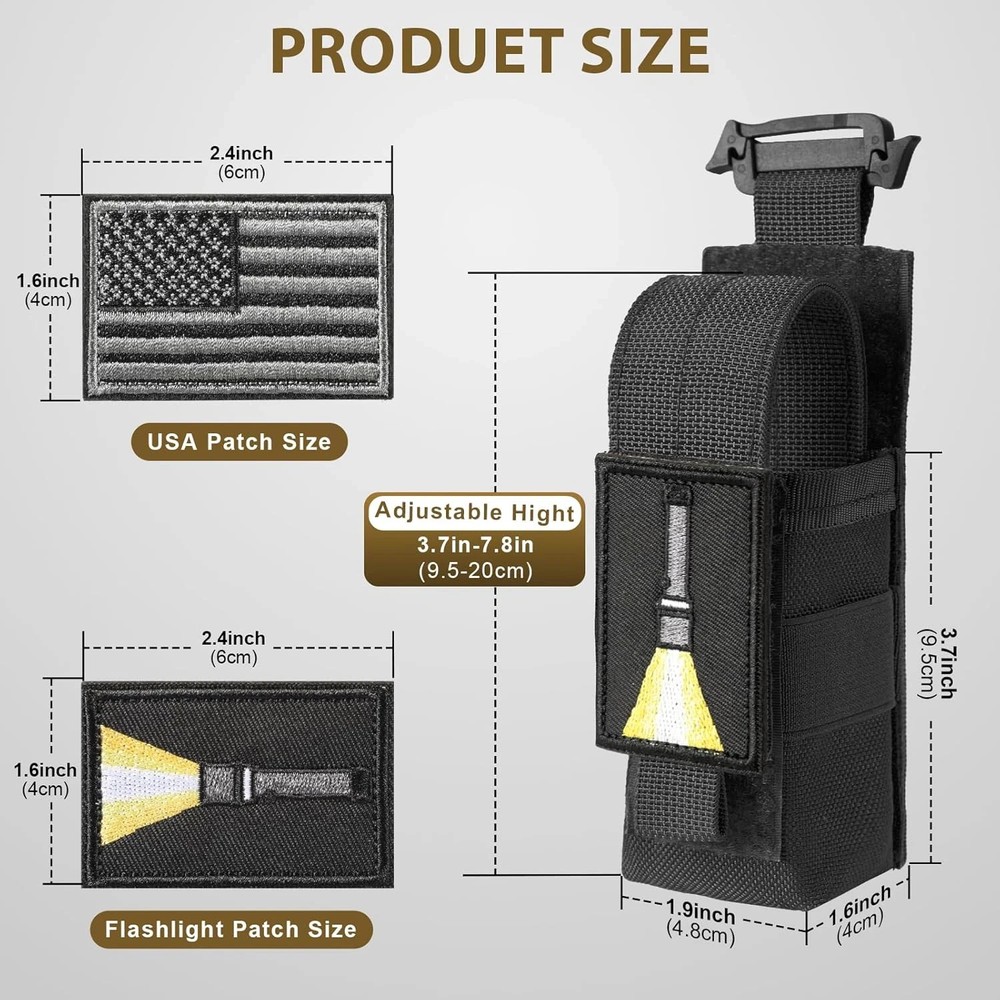 Tactical Flashlight Holster, Adjustable Flashlight Pouch Holder Molle Torch Carr