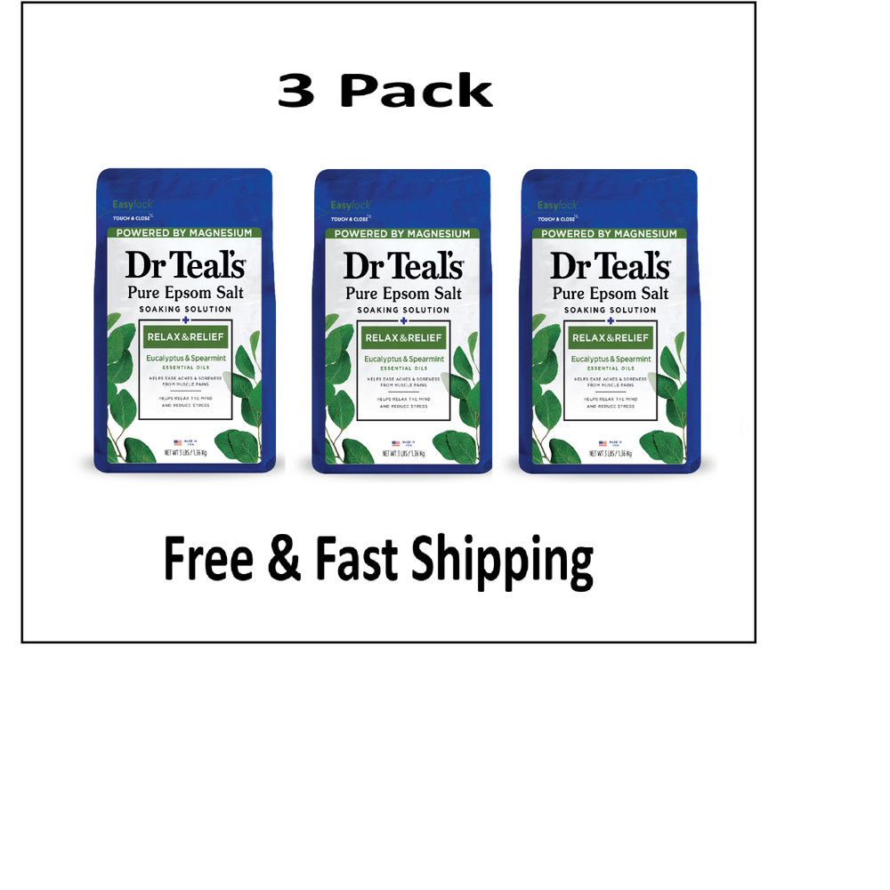 Dr Teal's Pure Epsom Salt Soaking Solution, Relax & Relief with Eucalyptus 3Pack