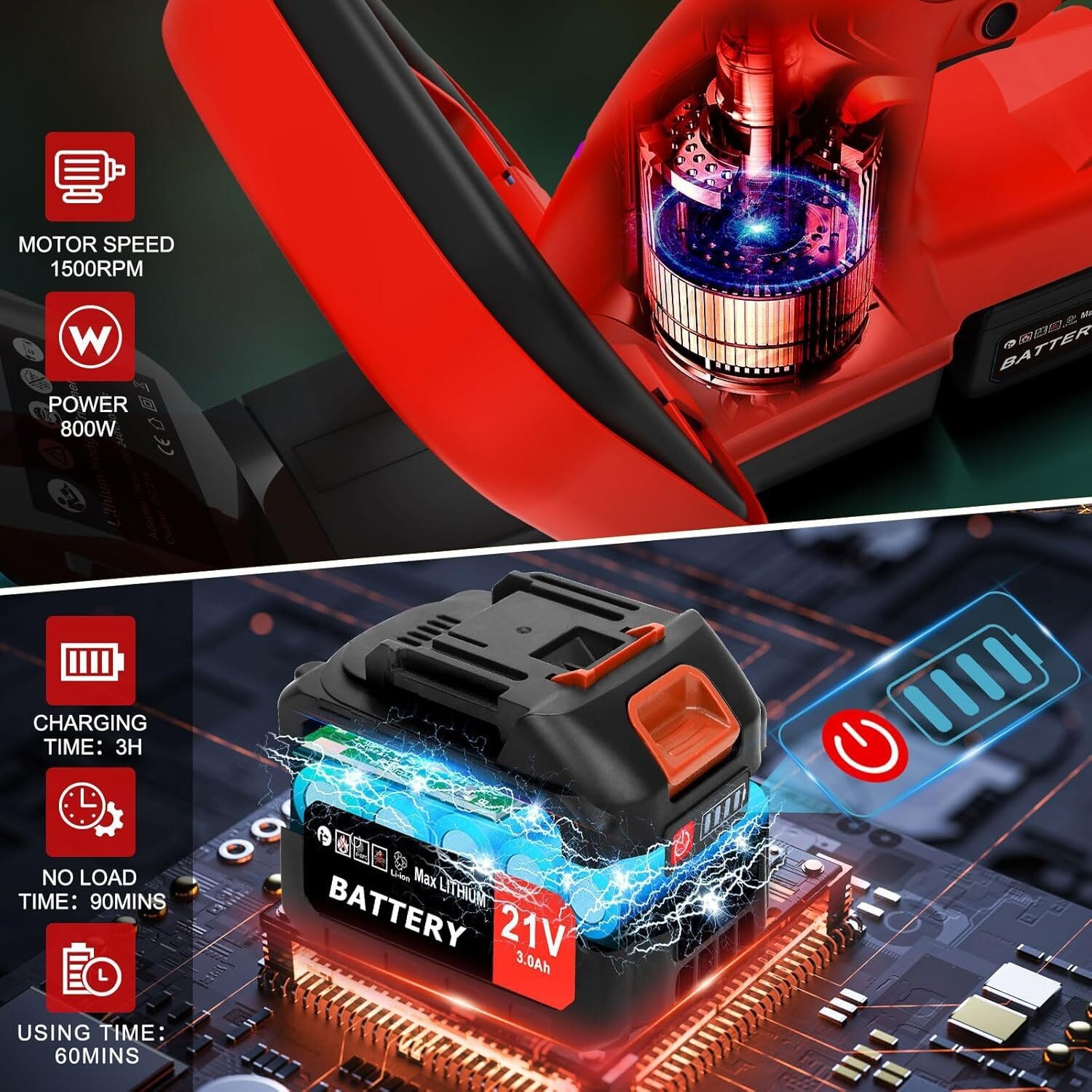 22'' Electric Hedge Trimmer Cordless Power Hedge Trimmer with 2Battery & Charger