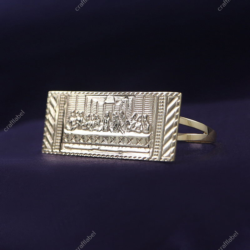 Two Finger Rectangular Last Supper Atlas Men's Ring Solid 925 Sterling Silver