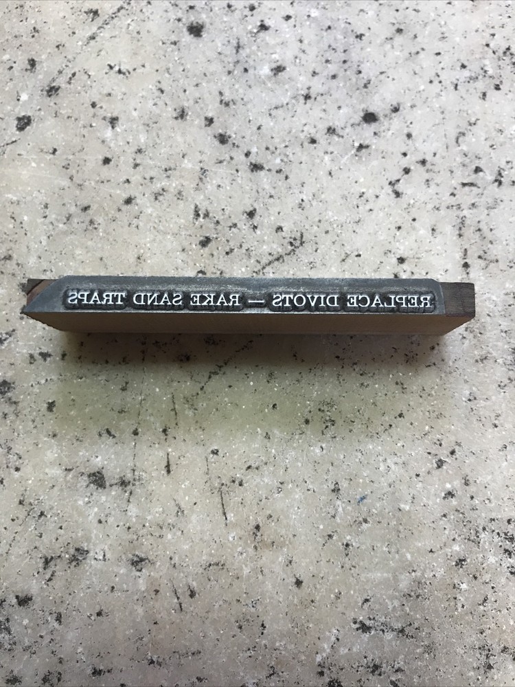 Vintage Letterpress Printer Block Cut Golf Course Replace Divots Rake Sand Traps