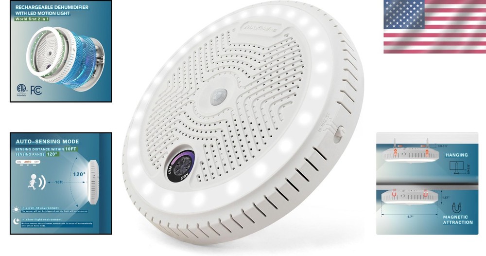 2-in-1 Rechargeable Dehumidifier with Motion Sensor Light - Approved, White