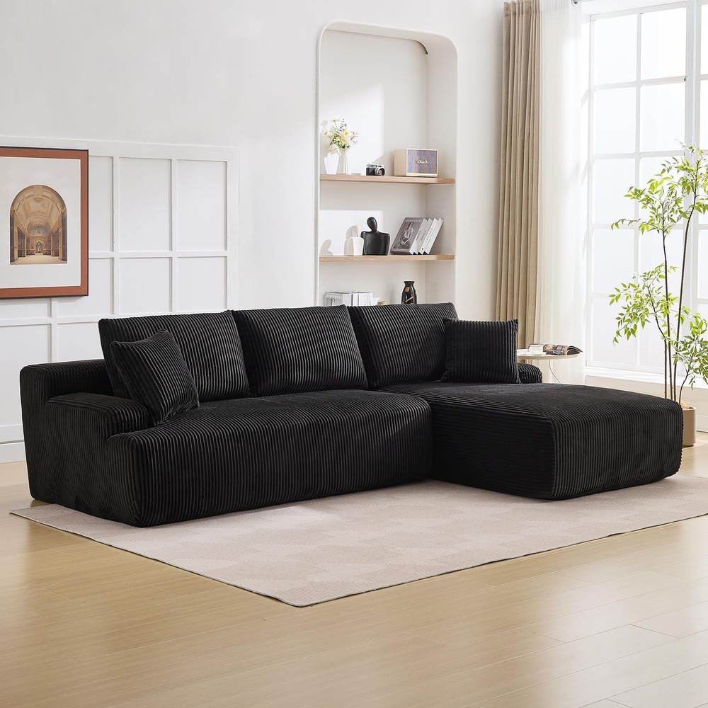 108" Boneless Sofas L-Shaped Corduroy Cloud Couches ComfySectional Compression