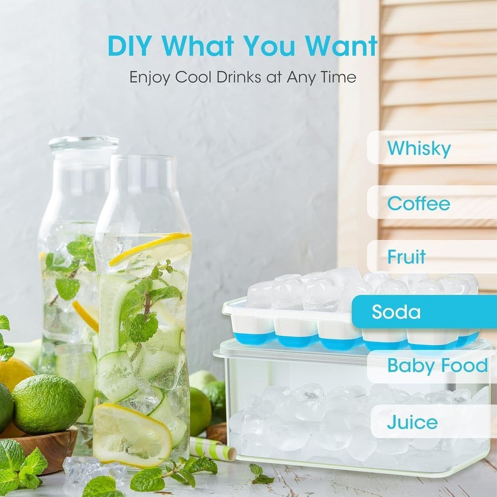 Elegantly Stackable Blue Silicone Ice Cube Trays with Easy-Pop Release - 4 Pack