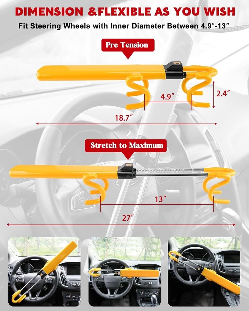 Steering Wheel Lock - Heavy Duty Antitheft Device and Car Security Lock with ...