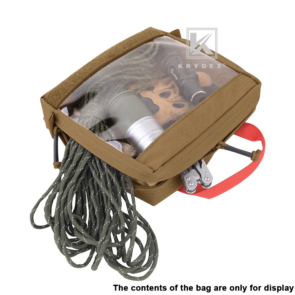 KRYDEX Clear Top Insert Pouch Bag Organizer Hook & Loop Large Coyote Brown