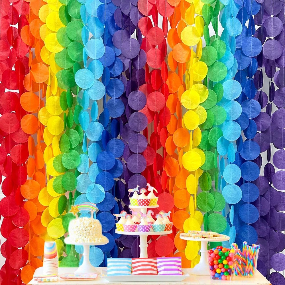 205Ft Rainbow Party Decorations Big Polka Dots Tissue Paper Backdrop Rainbow2