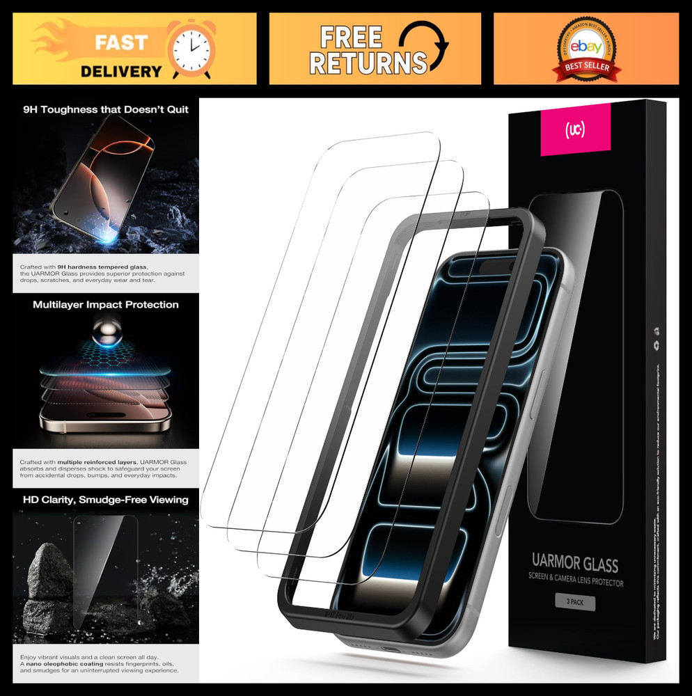 3 Pack Tempered Glass Screen Protector for iPhone 17 Pro Max - 9H Shatterproof,