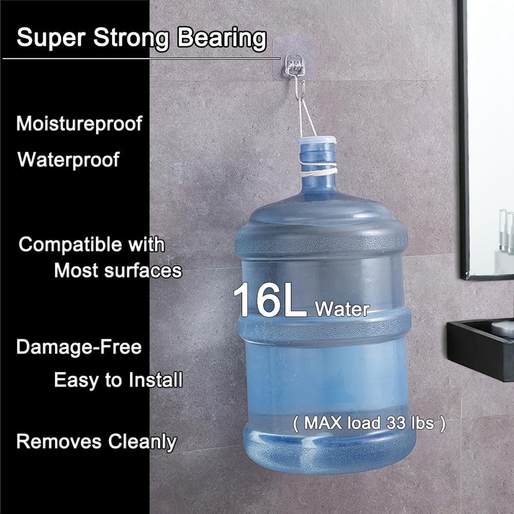 15 pack Large Adhesive Wall Hooks, Damage-Free Waterproof Rustproof 33Ib Max ...