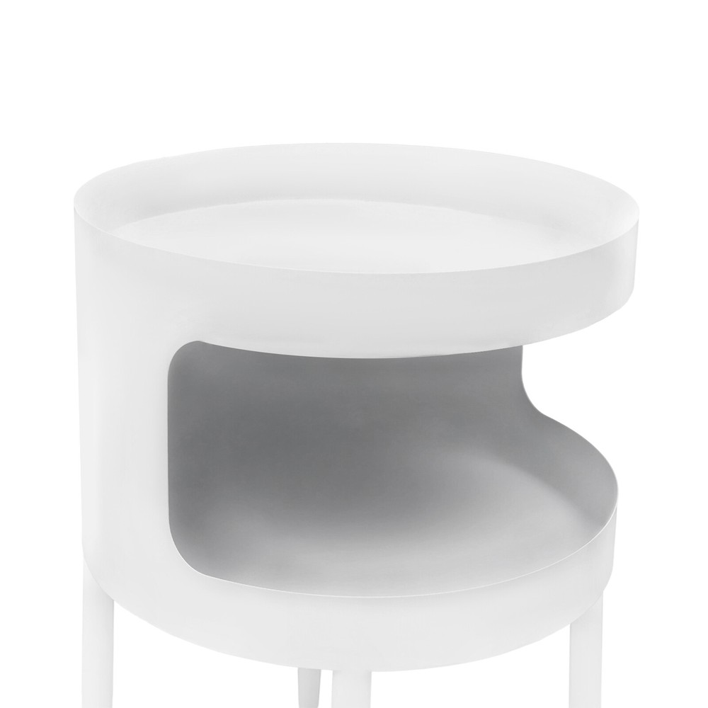 Round Table with Open Storage, Iron Bedside Table Modern Side Table 40x40x55cm