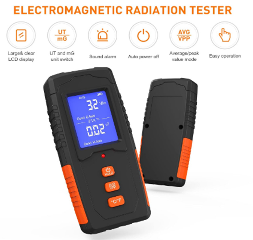 EMF Meter Rechargeable Electromagnetic Field Radiation Detector LCD EMF Reader