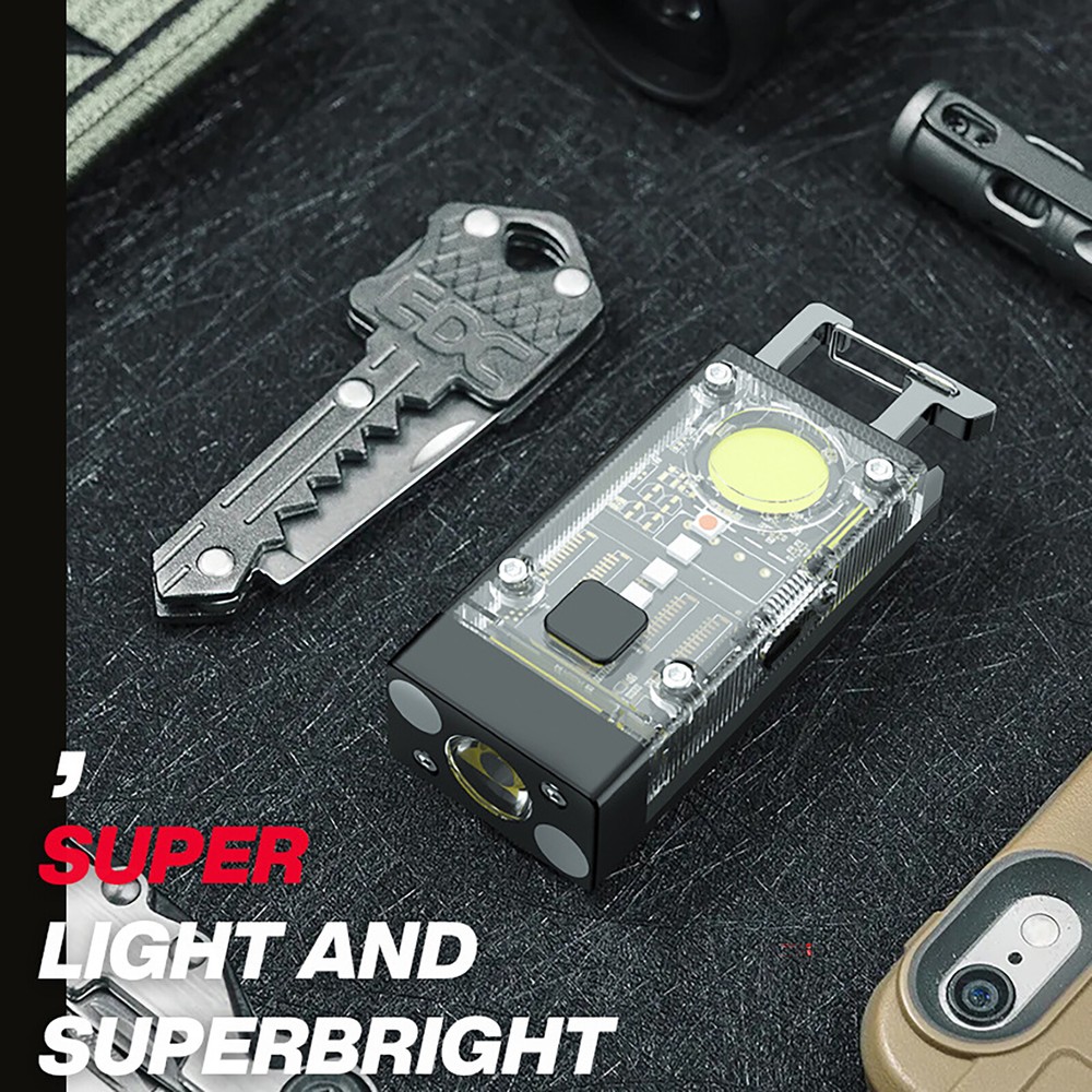 Solar LED Flashlight Keychain Torch USB Charging COB Emergency Portable Light