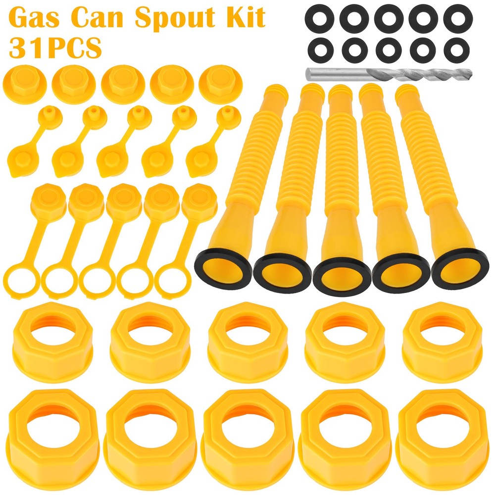 Gas Can Spout Replace 5pcs Leak-Proof Nozzle Kit with 8mm Drill Bit & Vent Caps