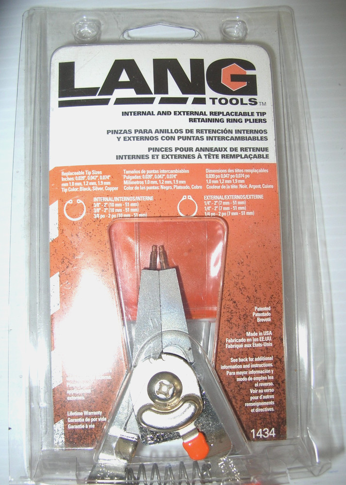 New Lang Tools 1434 Internal/External Snap Ring Plier Kit, Replaceable Tips, USA