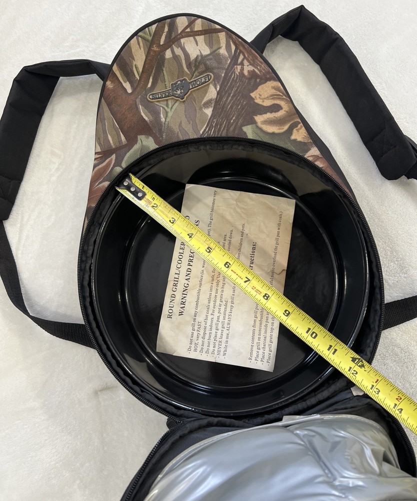 Silver Wolf Camo Camping Backpack With Round Grill/Cooler Combo