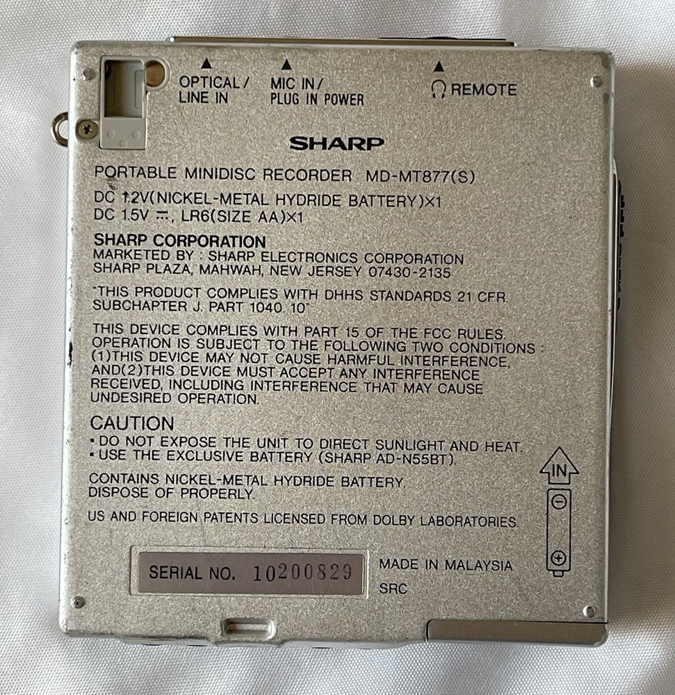 SHARP MD-MT877 MD PORTABLE DIGITAL RECORDER Tested Works