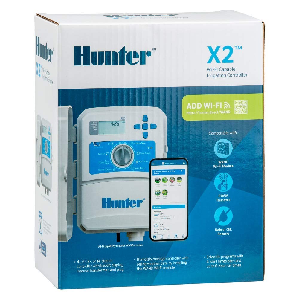 Hunter X2 4 Zone Sprinkler Controller, Outdoor Irrigation Timer for Lawn Gray