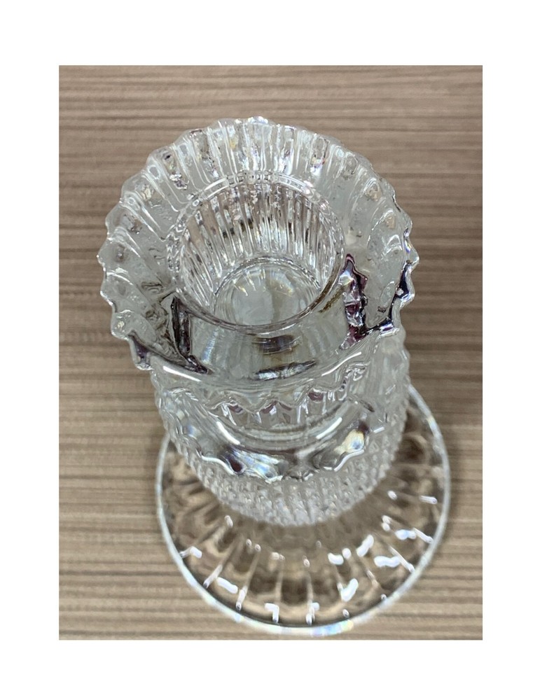 CLEAR HEAVY CRYSTAL DIAMOND POINT CANDLESTICK HOLDER - BEAUTIFUL