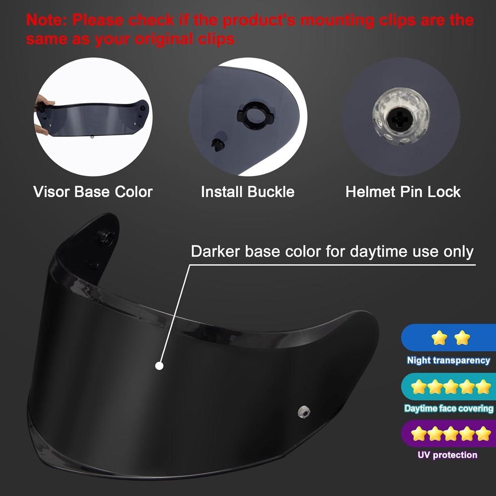 Helmet Tinted Visor Face Shield Replacement for Stream II FF808, Black